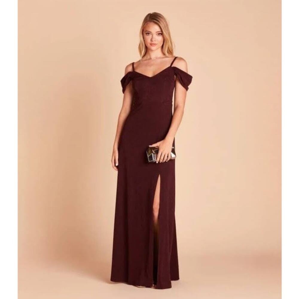 Birdy Grey Cold Shoulder Floor Length Crepe Dress in Cabernet L (Dev) NWT‎